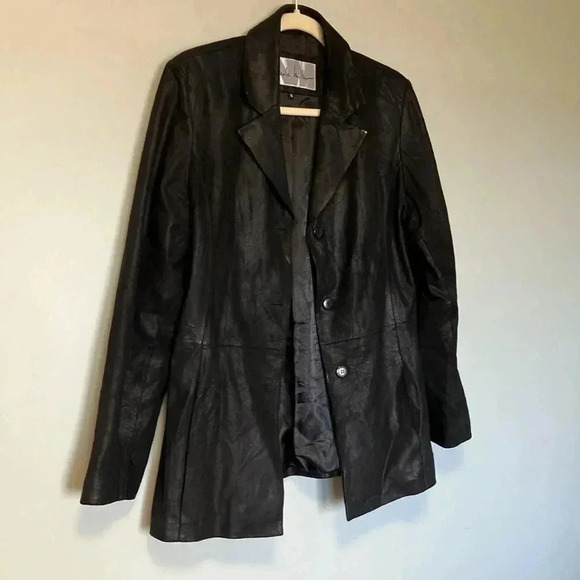 Nicole Miller Vintage Y2K black metallic  100% genuine leather blazer jacket - Picture 2 of 7